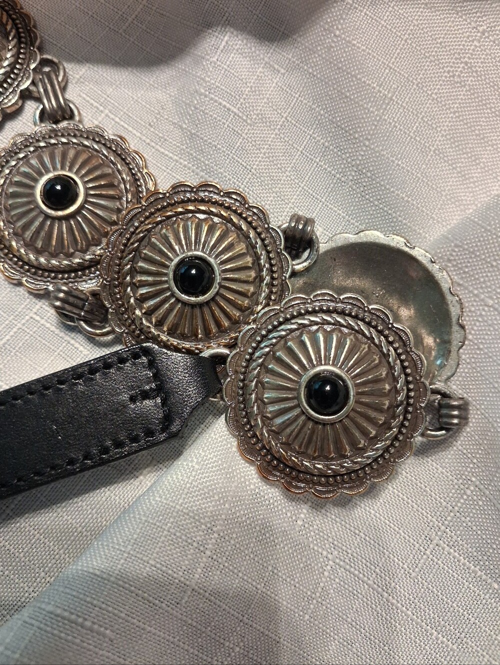 Tony Lama Vintage 1996 Western-Inspired Leather Belt with Silver Conchos - Picture 8 of 9